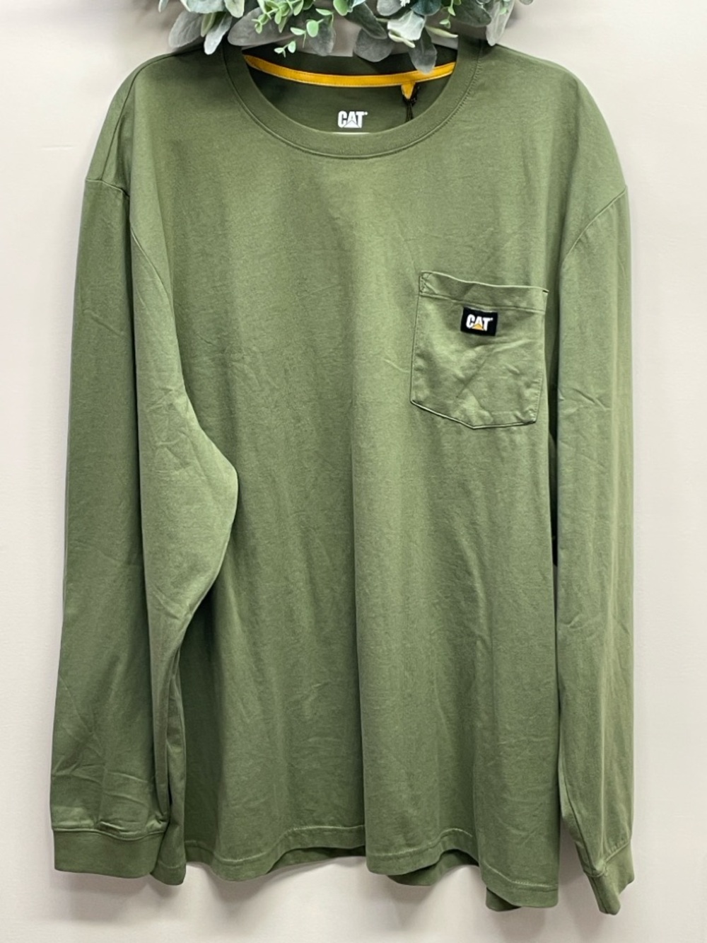 NWT CAT Caterpillar Workwear Crew Neck Pocket Tee Long Sleeve Cotton T-shirt XXL